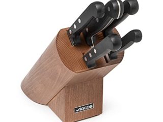 Arcos Serie Universal - Juego de Cuchillos de 5 piezas en Caja de Regalo (5 Cuchillos), Hoja de Acero Inoxidable NITRUM, Mango de Polioximetileno (POM), Bloque de madera, Color Marrón