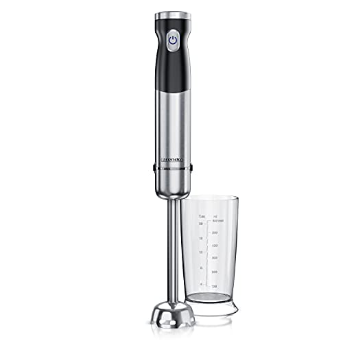 Arendo - Batidora de mano inalámbrica de acero inoxidable - Con batería - Incluye vaso medidor de 600 ml - Cuchilla de doble hoja - Sin cable - Control de velocidad continuo - Pie extraíble