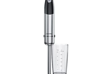 Arendo - Batidora de mano inalámbrica de acero inoxidable - Con batería - Incluye vaso medidor de 600 ml - Cuchilla de doble hoja - Sin cable - Control de velocidad continuo - Pie extraíble