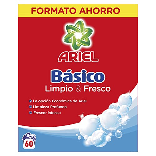 Ariel Detergente en Polvo para Lavadora, Básico, 60 Lavados
