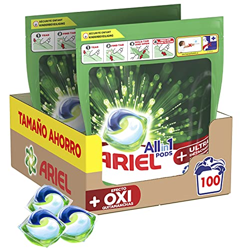 Ariel Pods Detergente Lavadora Cápsulas, 100 Lavados (2 x 50), Efecto Oxi Quitamanchas