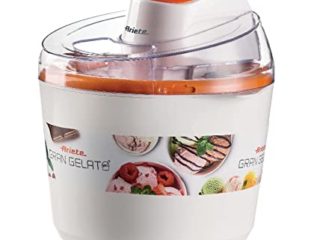 Ariete 642 Heladera eléctrica gran gelato, 1.5 litros, tapa transparente, cubeta con doble aislamiento, botón encendido/apagado, blanco naranja