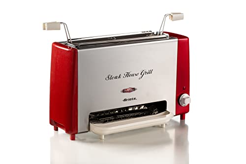 Ariete 730 Grill eléctrico, cocción vertical, redue grasas y el humo, temporizador ajustable 30 min, grill extraíble y lavable, bandeja antigoteo, 1.300 W, rojo
