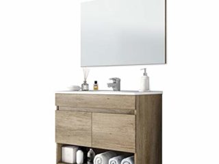 ARKITMOBEL Mueble de Baño Suspendido con 2 Puertas y Espejo, Modulo Colgante, Modelo Cotton, Acabado en Nordik, Medidas: 80 cm (Ancho) x 64 cm (Alto) x 45 cm (Fondo)