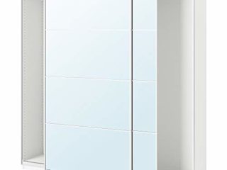 Armario PAX con puertas correderas 200x43.5x200 cm blanco/Auli espejo vidrio