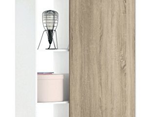 Armario recibidor Color Blanco Brillo y Cambrian con 5 estantes y Barra Interior, Mueble de Entrada. 187cm Altura x 100cm Ancho x 35cm Fondo
