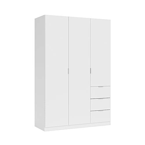 Armario Ropero de 3 Puertas y 3 Cajones, Armario Dormitorio, Acabado en Color Blanco, Medidas: 135 cm (Ancho) x 200 cm (Alto) x 52 cm (Fondo)