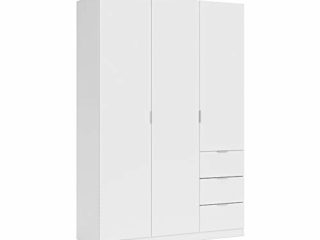 Armario Ropero de 3 Puertas y 3 Cajones, Armario Dormitorio, Acabado en Color Blanco, Medidas: 135 cm (Ancho) x 200 cm (Alto) x 52 cm (Fondo)