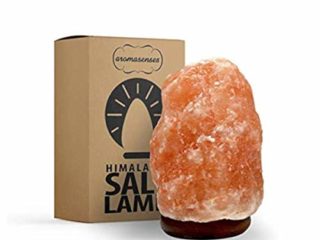 Aromasenses.- Lámpara de Sal del Himalaya con Base de Madera, Cable y Bombilla - Natural 100% -Hecha a Mano (2 - 3 Kg)