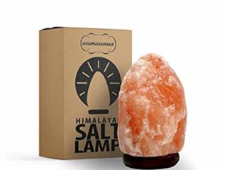 Aromasenses.- Lámpara de Sal del Himalaya con Base de Madera, Cable y Bombilla - Natural 100% -Hecha a Mano (1 - 2 Kg)