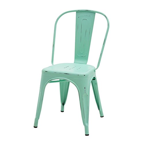 ArredinItaly – Silla apilable de metal estilo industrial Tolix – Réplica de metal verde agua envejecido