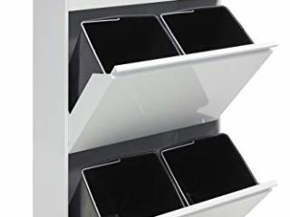 Arregui CR621-B Top Cubo de Basura y Reciclaje de Acero de 4 Cubos y Bandeja Superior Multiusos, Blanco, 97,5 x 58,6 x 24,4 cm