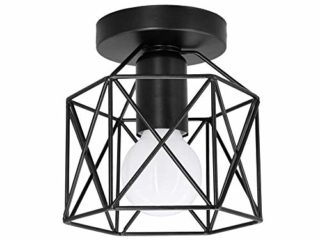 Artpad Vintage Loft Jaula de hierro negro Lámpara de techo LED 5W Luz de metal nórdico con luz blanca para cocina Dormitorio Balcón Barra de pasillo E27 Luminaria de techo geométrica