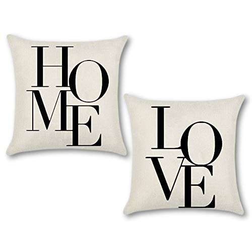 Artscope Funda de Cojín de Poliéster Lino Suave Set de 2 Funda de Almohada Cuadrado para Sofá Cama Decoración para Hogar 45x45cm (Love Home)