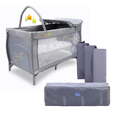 ASALVO Cuna de viaje 120x60 Mix Plus para bebe y niños de 0 a 15kg / 3 EN 1. Cuna, Parque y Cambiador. Plegable. Transporte fácil. Altura ajustable, Bolsa de transporte, ruedas y juguetero. Gris León
