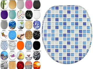 Asiento de inodoro, gran selección de atractivos asientos de inodoro con calidad superior y duradera de madera (Mosaico azul)