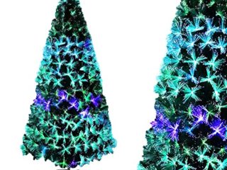 Asina Árbol de Navidad Artificial PVC Fibra óptica Decoración de Navidad 210cm con 260 Puntos y Agujas de Pino LED 7 Efectos de Iluminación Incl. Soporte para Navidad Festival Partido