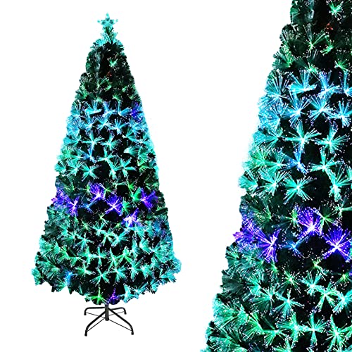 Asina Árbol de Navidad Artificial PVC Fibra óptica Decoración de Navidad 210cm con 260 Puntos y Agujas de Pino LED 7 Efectos de Iluminación Incl. Soporte para Navidad Festival Partido