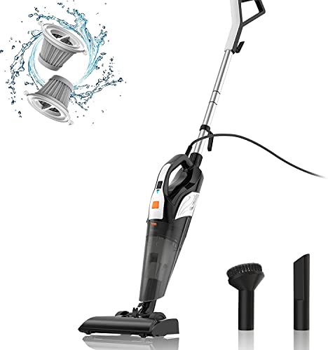 Aspirador con Cable, Aspiradora Escoba de Succión Poderosa de 18kPa, Aspiradora Escopa 4 En 1 Vertical y de Mano para Hogar, Sofas, Mascotas, 600W, 1L, Hepa Filtro Lavable