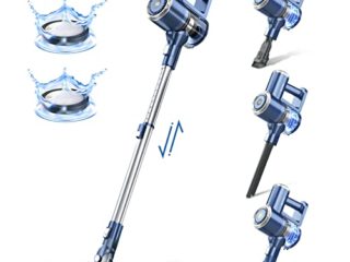 Aspiradora Escoba sin Cable 20 Kpa LED Autonomía 35 mins Ciclonico 4 en 1 Inalámbrica Escoba Eléctrica sin Bolsa Potente Aspirador de Mano Alfombra Pelo Mascota Suelo Sofá PRETTYCARE W200