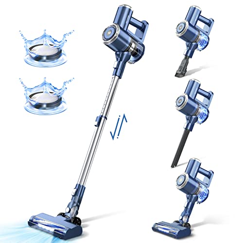 Aspiradora Escoba sin Cable 20 Kpa LED Autonomía 35 mins Ciclonico 4 en 1 Inalámbrica Escoba Eléctrica sin Bolsa Potente Aspirador de Mano Alfombra Pelo Mascota Suelo Sofá PRETTYCARE W200