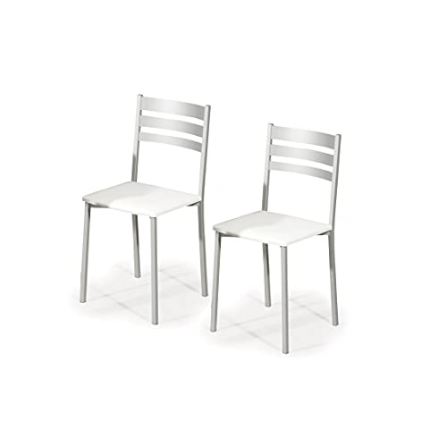 ASTIMESA Dos Sillas de Cocina Respaldo Franjas Blanco