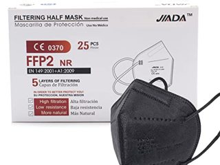 ASTORMEDIC Mascarillas FFP2 Jiada - Homologadas CE - para Adultos [25-50-100 uds] Mascarilla de Protección con 5 capas. Alta eficiencia filtración bacteriana. Envase Individual. Color Negro - 25 uds