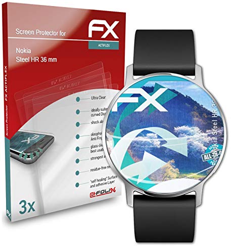 atFoliX Película Protectora Compatible con Nokia Steel HR 36 mm Protector Película, Ultra Claro y Flexible FX Lámina Protectora de Pantalla (3X)