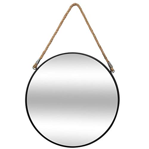 ATMOSPHERA CREATEUR D'INTERIEUR Espejo Redondo Negro con Cuerda DIAM.38CM, Schwarz, cm Unisex Adulto