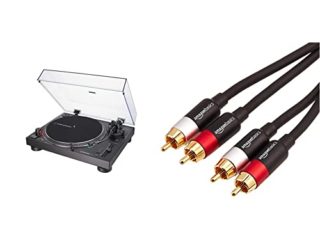 Audio-Technica At-Lp120X, Tocadiscos De Tracción Directa (Analógico Y USB), Negro + Amazon Basics - Cable De Audio RCA (2 Machos A 2 Machos), 2,4 Metros