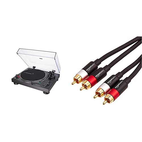 Audio-Technica At-Lp120X, Tocadiscos De Tracción Directa (Analógico Y USB), Negro + Amazon Basics - Cable De Audio RCA (2 Machos A 2 Machos), 2,4 Metros