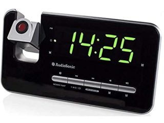 Audiosonic Smartwares CL-1492, Reloj despertador con dos alarmas, radio FM, proyector