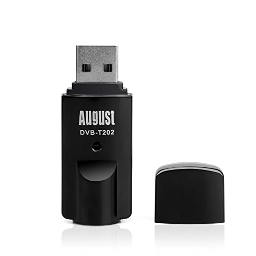 August - Sintonizador de TV USB Freeview DVB-T202 - Ver TV en su PC - No necesita conexión a Internet - Compatible con Windows 10/8/7/Vista/XP