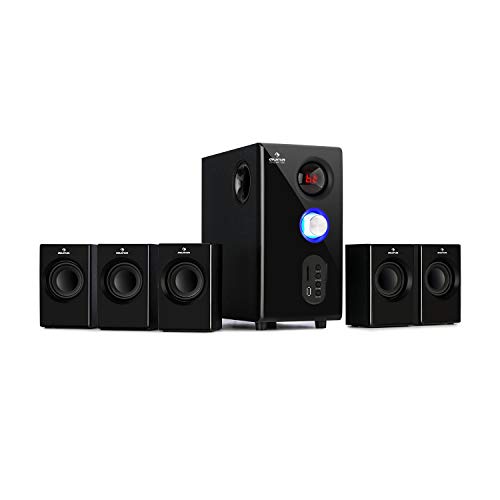 auna Concept 520 - Home cinema 5.1 inalambrico, Sistema de Altavoces Audio Envolvente Activo, Subwoofer OneSide 6,5", Bluetooth, Puerto USB SD, Balanced Sound Concept, Mando a Distancia