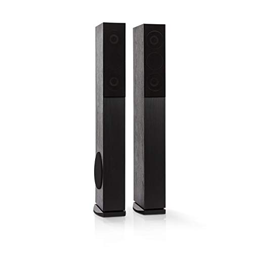 auna Line 4707 Altavoces Verticales - Altavoces de 4 vías Hi-fi , para Home Cinema , Potencia máxima : 960 W , 4 - 8 Ohm , Cubierta Frontal extraíble , Recinto acústico de Reflector de Bajos , Negro