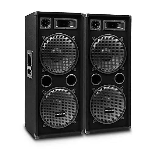 auna Pro PW – Altavoces pasivos de PA, Lote de 2 Altavoces, diseño de 3 vías, Tonos Graves, Medios y Agudos, 2 subwoofer de 38 cm (15"), Potencia de 750 W RMS / 1500 W MAX, Negro