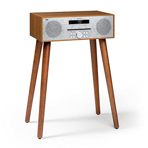 Auna Silver Star Dab Radio Retro Vintage, Equipo de música con 2 x 10 W, Slot-In CD Player Dab+, Radio Bluetooth, Plateado