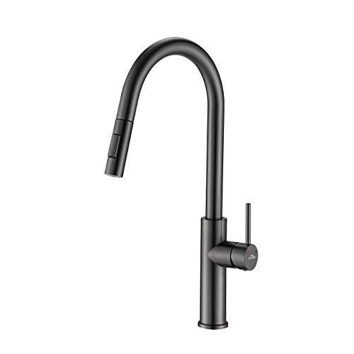 Auralum Grifo de Cocina Extraible, Altura Total 480mm, Grifo Cocina con Ducha Extensible y Giro de 360 °, Gris Negro