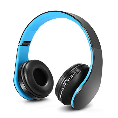 Auriculares Bluetooth para niños, Auriculares Plegable para niños con Volumen Limitado, niñas y niños, Auriculares Ajustable y Plegable con micrófono-Azul Negro
