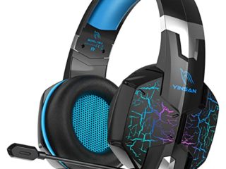 Auriculares Gaming PS4, YINSAN Cascos Gaming Premium Estéreo con Micrófono, 7 Luces LED y Orejeras de Memoria Suave, Gaming Headset con Control de Volumen para PC/Xbox One/Nintendo Switch/Móvil/Mac
