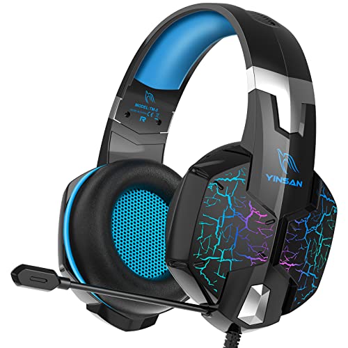 Auriculares Gaming PS4, YINSAN Cascos Gaming Premium Estéreo con Micrófono, 7 Luces LED y Orejeras de Memoria Suave, Gaming Headset con Control de Volumen para PC/Xbox One/Nintendo Switch/Móvil/Mac