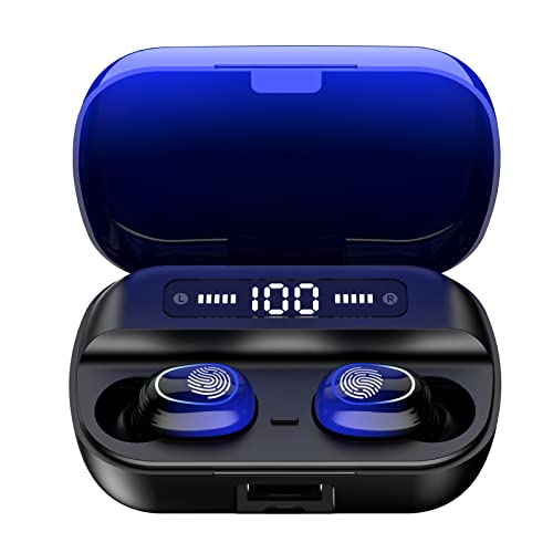 Auriculares inalambricos Bluetooth 5.1 IPX7 impermeable Auriculares inalámbricos Deep Bass In Ear con control táctil y pantalla LED 3500mAh para deportivos azul