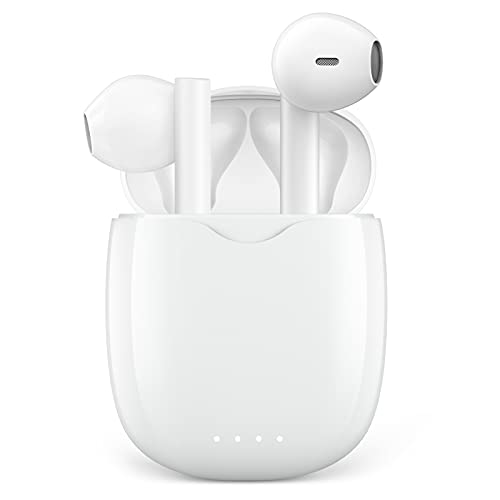 Auriculares Inalámbricos AOVOCE Cascos Bluetooth 5.1 con micrófono HiFi Control Táctil IPX5 Impermeable 30 Hora USB-C para iPhone Huawei Xiaomi Samsung Android(Blanco)