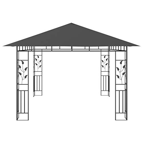 Ausla Toldo de Jardín, Gazebo de Jardín Techo Corredizo de Tela Antracita Construcción de Metal Resistente para Jardín