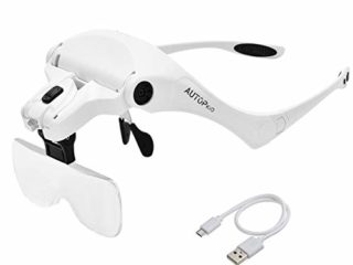 AUTOPkio USB Charge Lentes de Aumento, Lupa con luz 2 LED, Lupas de Gran Aumento para Modelismo, Reparaciones, Coser, Joyería y Relojería, Intercambiables 5 Lentes 1.0X, 1.5X, 2.0X, 2.5X, 3.5X