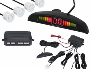 AUTOUTLET Sensores de Aparcamiento, Sistema de Sensor de Estacionamiento, Asistencia de Aparcamiento Kit de Auto LED Display + Alarma de Sonido, Cocar Coche Aparcamiento Kit con 4 Sensores Blancos