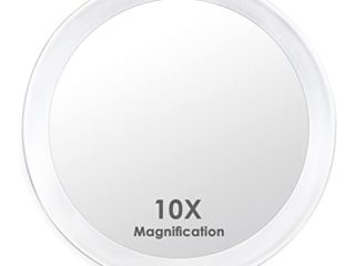 Auxmir 10X Espejo de Maquillaje 15cm con 3 Ventosa, Espejo de Aumento para Pared Baño, Espejo Portátil Redondo para Viaje, Blanco