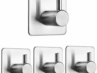 Auxmir 4 Piezas Ganchos Adhesivos para Pared, Colgador Toallas Adhesivo, Cuelga Acero Inoxidable 3M sin Taladro para Cocina y Baño, para Trapos Albornoz, Plata