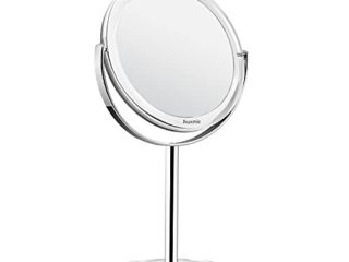 Auxmir Espejo de Maquillaje con Aumento 1X / 10X, Espejo Cosmético de Doble Cara, Espejo de Mesa con Rotación de 360° para Maquillaje, Afeitado y Cuidado Facial, Plata