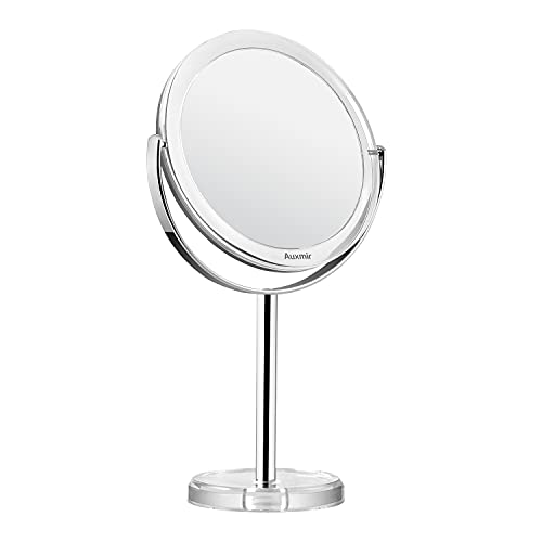Auxmir Espejo de Maquillaje con Aumento 1X / 10X, Espejo Cosmético de Doble Cara, Espejo de Mesa con Rotación de 360° para Maquillaje, Afeitado y Cuidado Facial, Plata